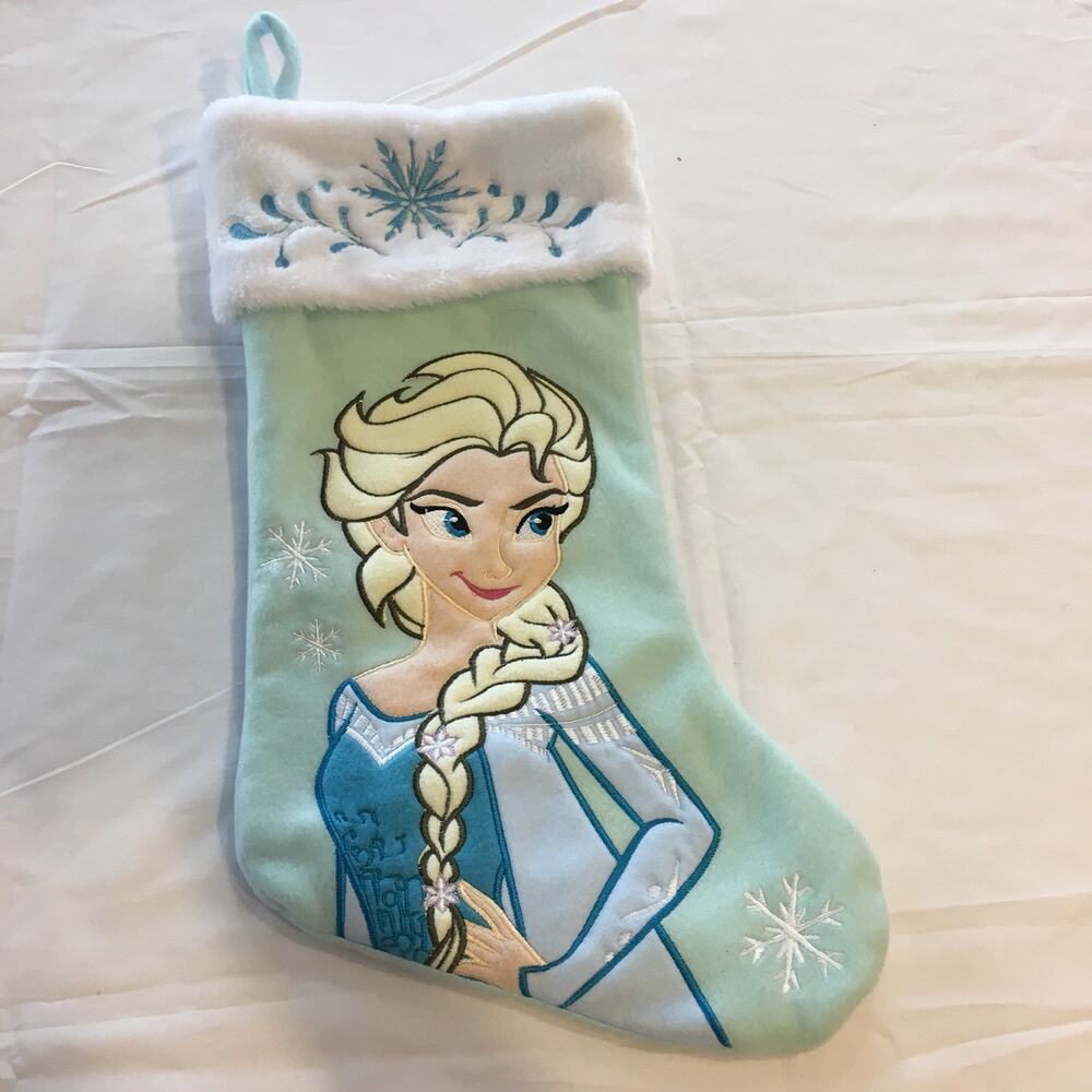 Disney Frozen Elsa Christmas Stocking Blue White Plush Snowflake Holiday Decor